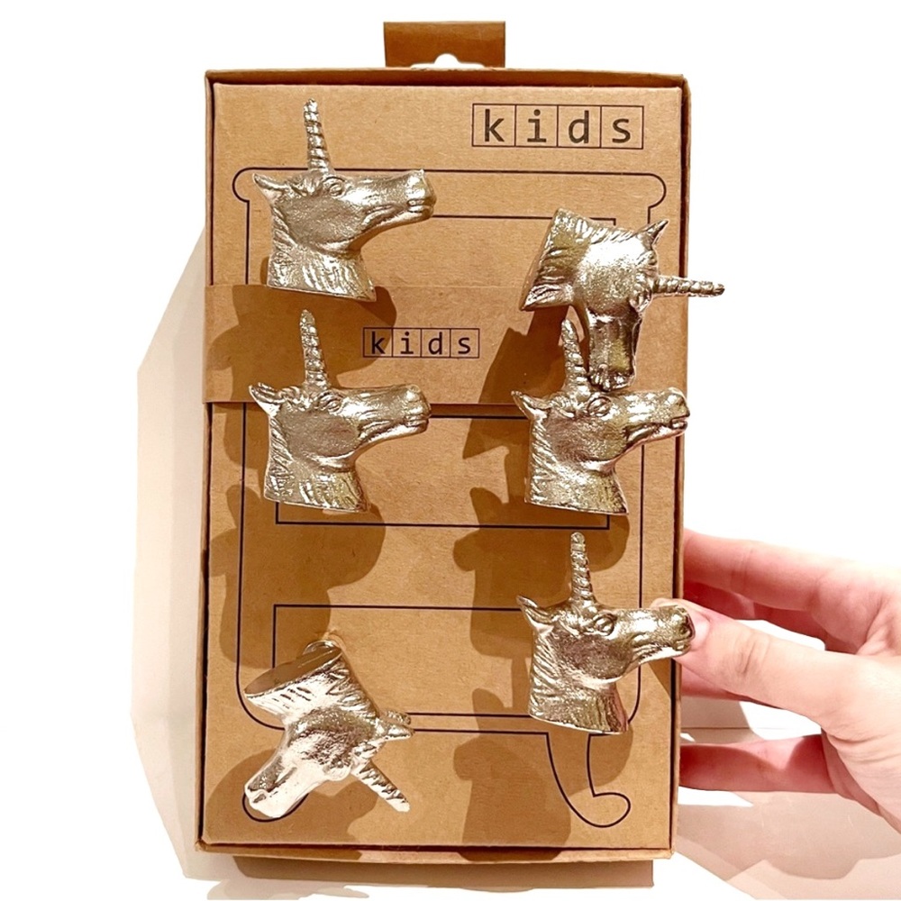 Unicorn Silver Metal Dresser Desk Drawer Knobs Set of 6 Kids Bedroom Cabinet Fun - Picture 10 of 13